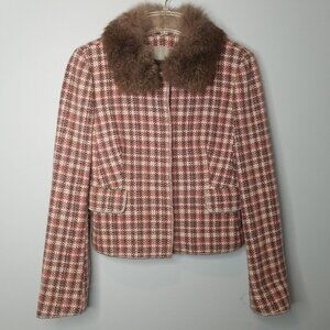 Kulson Italy Plaid Wool Jacket Fur Collar Angora